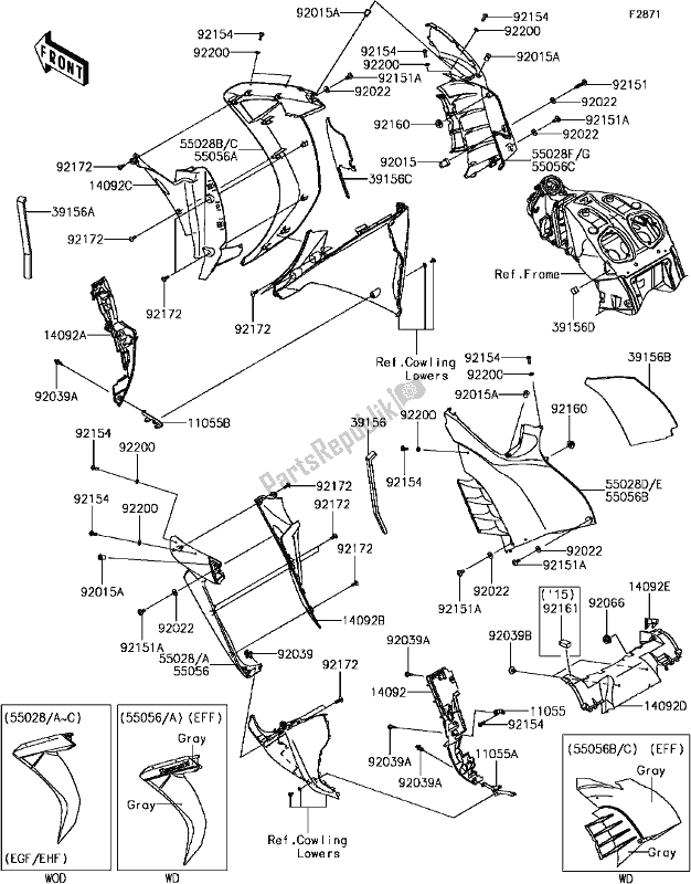 Tutte le parti per il H-11cowling(center) del Kawasaki ZG 1400 GTR ABS K-act 2017