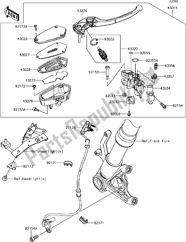 Alle onderdelen voor de F-5 Front Master Cylinder van de Kawasaki ZR 1000 Z ABS 2017