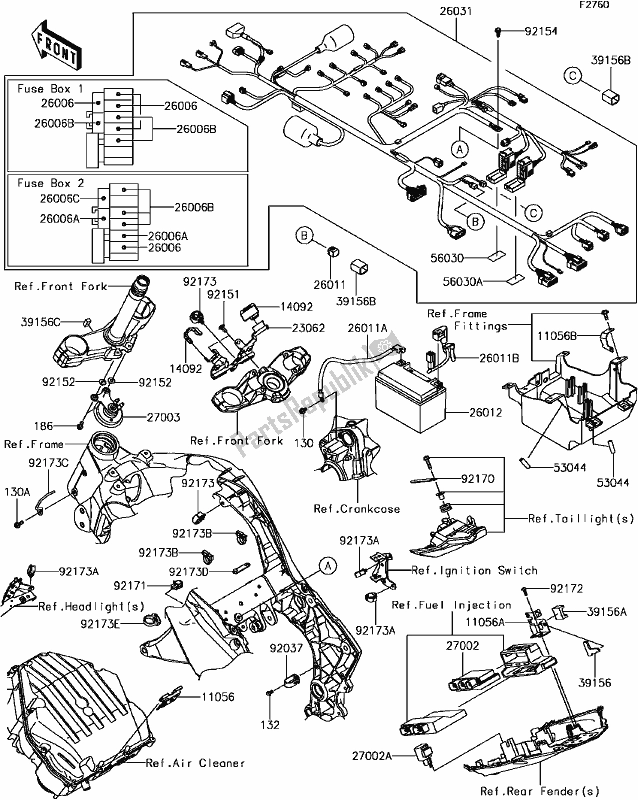 Todas as partes de G-7 Chassis Electrical Equipment(1/2) do Kawasaki ZR 1000 Z ABS 2017