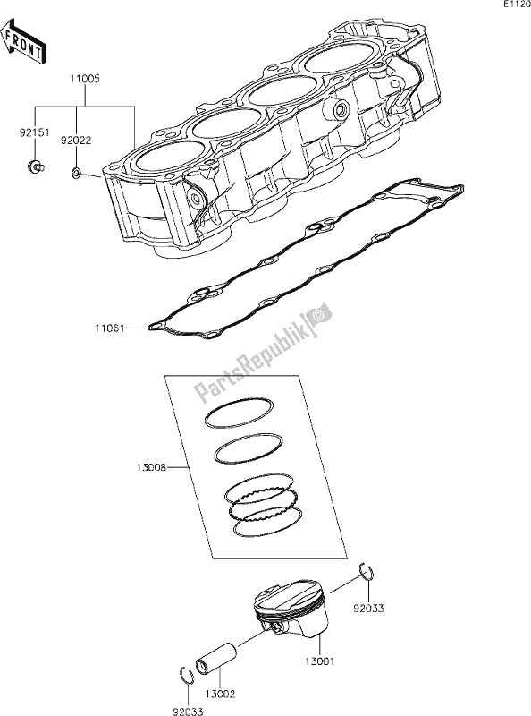 Toutes les pièces pour le 3 Cylinder/piston(s) du Kawasaki ZR 900 Z RS Cafe 2018