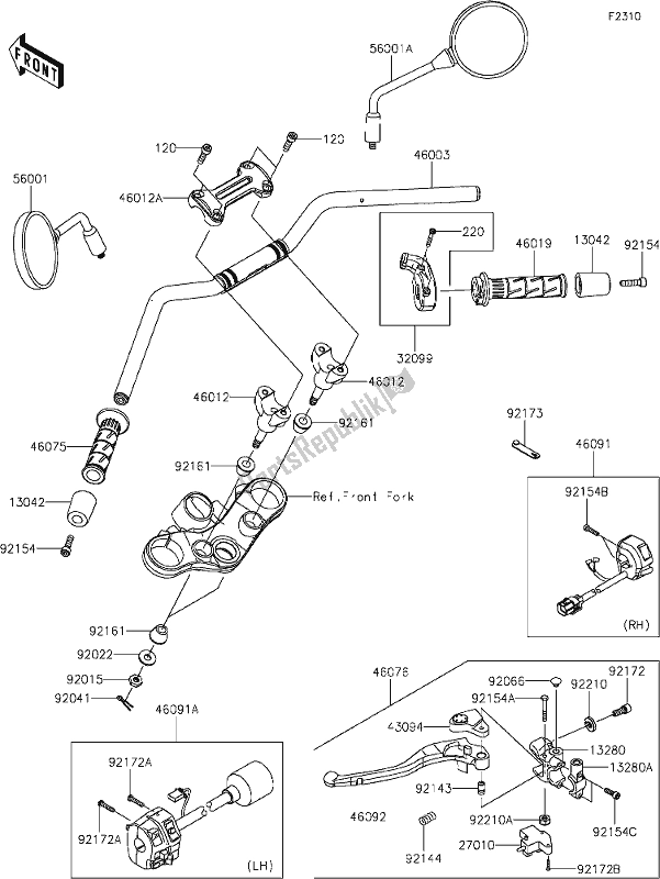 Toutes les pièces pour le 45 Handlebar du Kawasaki ZR 900 Z RS Cafe 2018