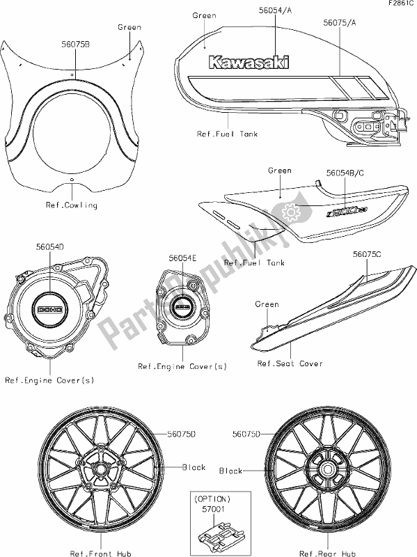 Toutes les pièces pour le 62 Decals(green)(ekf) du Kawasaki ZR 900 Z RS Cafe 2018