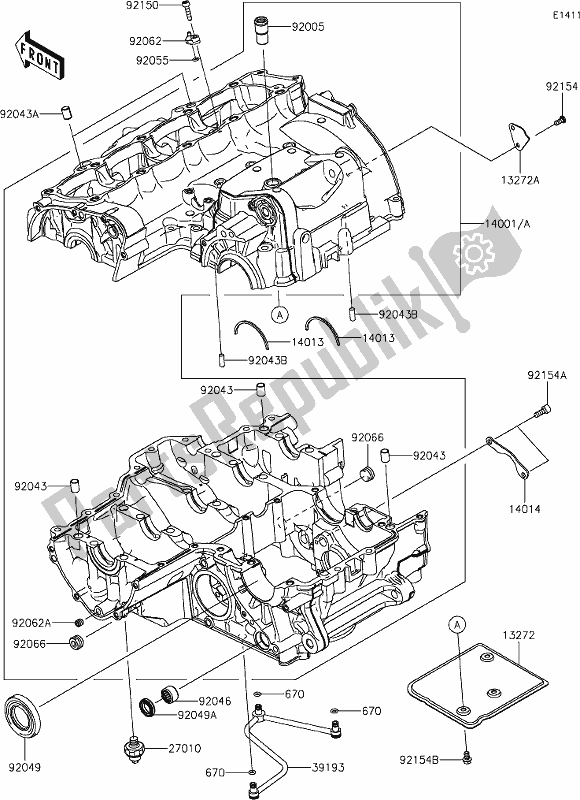 Wszystkie części do 14 Crankcase Kawasaki ZR 900 Z RS Cafe 2019