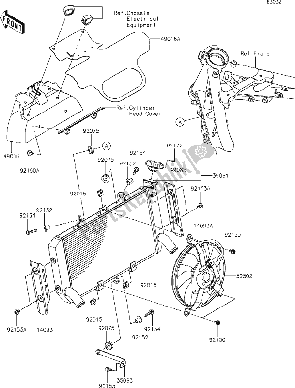 Alle onderdelen voor de 25 Radiator van de Kawasaki ZR 900 Z RS Cafe 2019