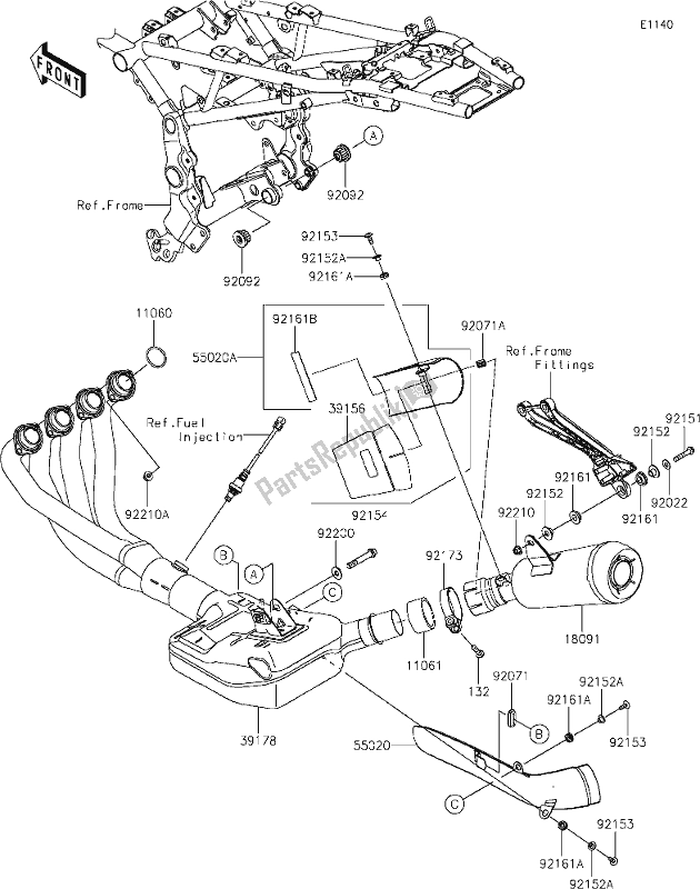 All parts for the 5 Muffler(s) of the Kawasaki ZR 900 Z RS Cafe 2019