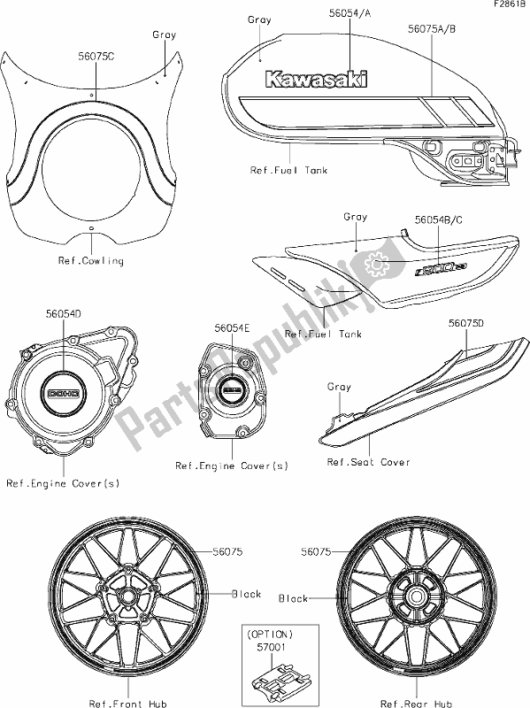 All parts for the 61 Decals(gray)(ekf) of the Kawasaki ZR 900 Z RS Cafe 2019