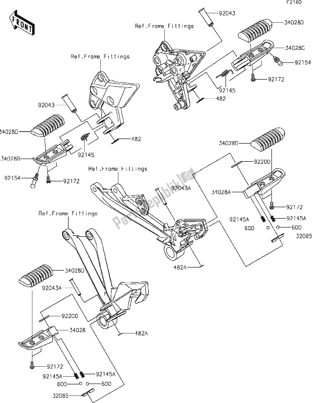 All parts for the 33 Footrests of the Kawasaki ZX 1000 Ninja 2017