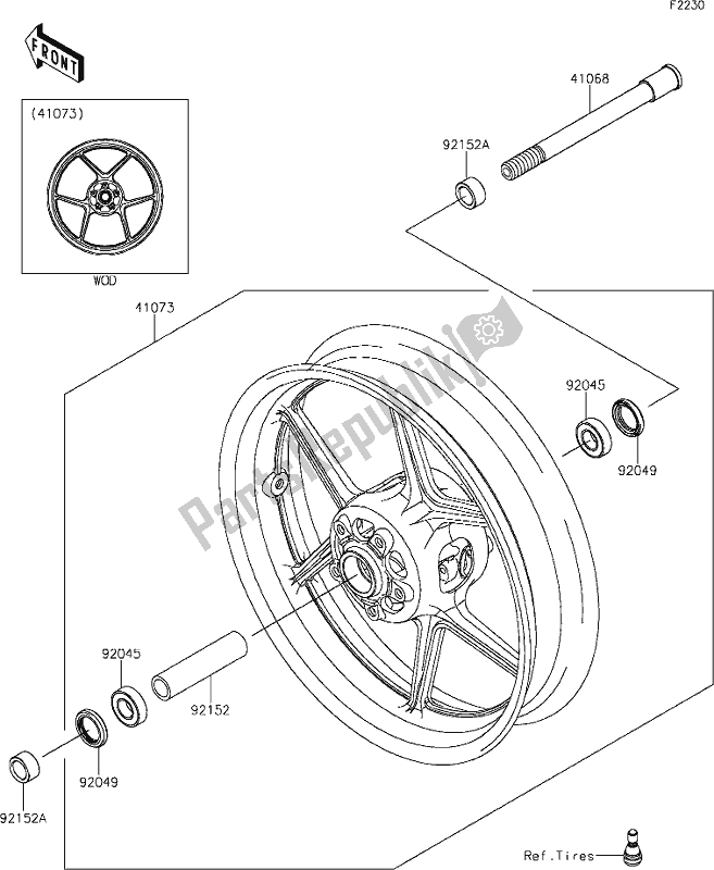 All parts for the 38 Front Hub of the Kawasaki ZX 1000 Ninja 2017