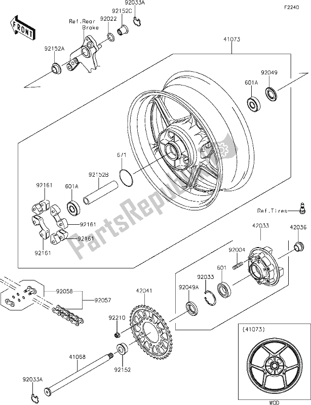 All parts for the 39 Rear Hub of the Kawasaki ZX 1000 Ninja 2017