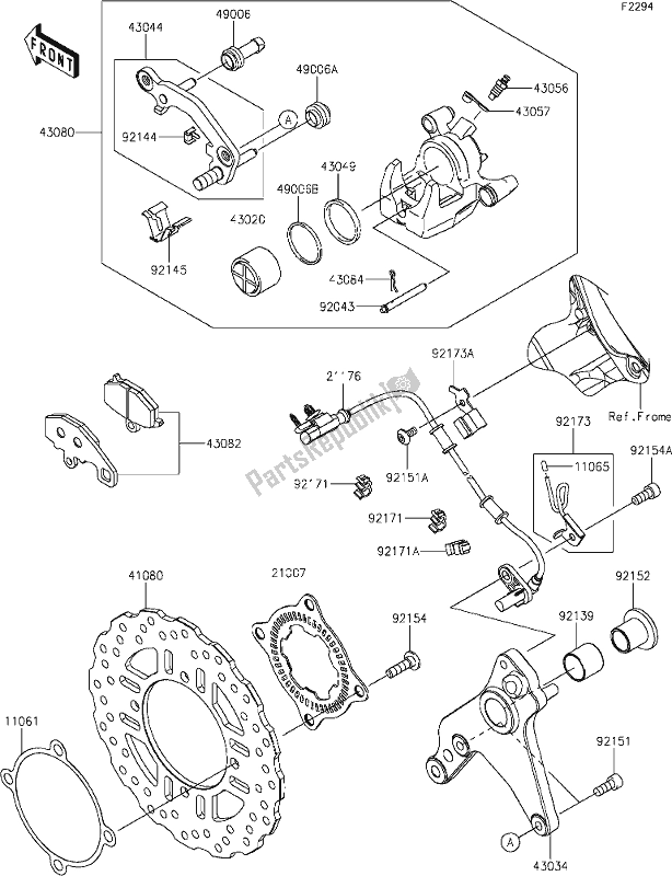 Todas as partes de 45 Rear Brake do Kawasaki ZX 1000 Ninja 2017