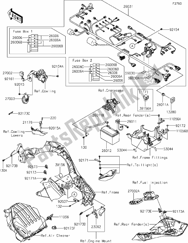 All parts for the 56 Chassis Electrical Equipment of the Kawasaki ZX 1000 Ninja 2017