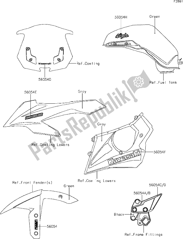 All parts for the 60 Decals(green)(whf) of the Kawasaki ZX 1000 Ninja 2017