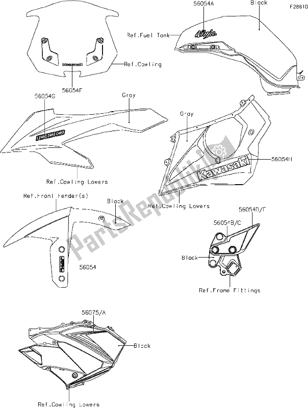 All parts for the 64 Decals(black)(wkf) of the Kawasaki ZX 1000 Ninja 2017