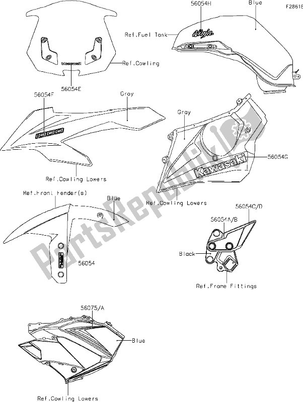 Todas las partes para 65 Decals(blue)(wkf) de Kawasaki ZX 1000 Ninja 2017