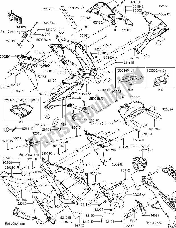 All parts for the 67-1cowling Lowers of the Kawasaki ZX 1000 Ninja 2017