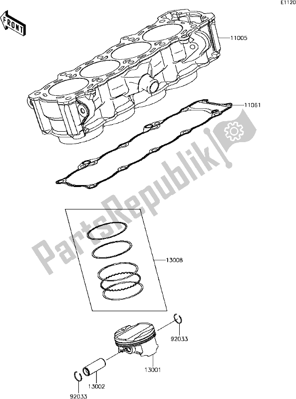 Alle onderdelen voor de B-5 Cylinder/piston(s) van de Kawasaki ZX 1000 Ninja 2017