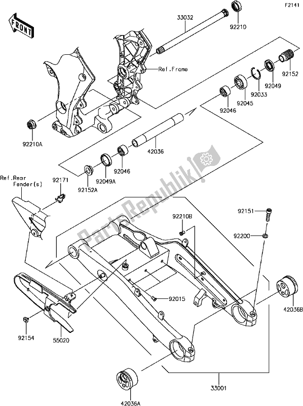 Todas las partes para E-7 Swingarm de Kawasaki ZX 1000 Ninja 2017