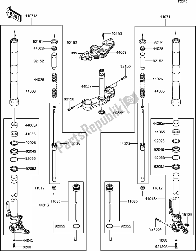 Alle onderdelen voor de F-11front Fork van de Kawasaki ZX 1000 Ninja 2017