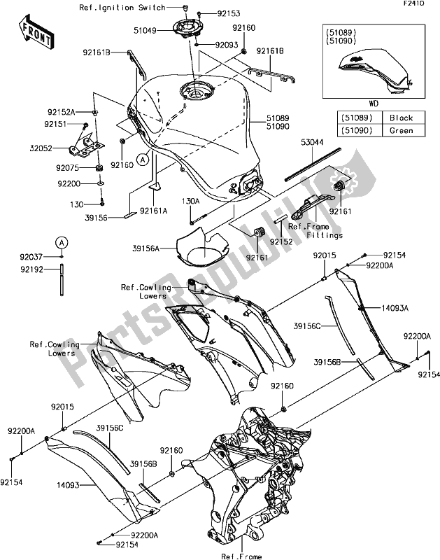 Todas as partes de F-12fuel Tank do Kawasaki ZX 1000 Ninja 2017