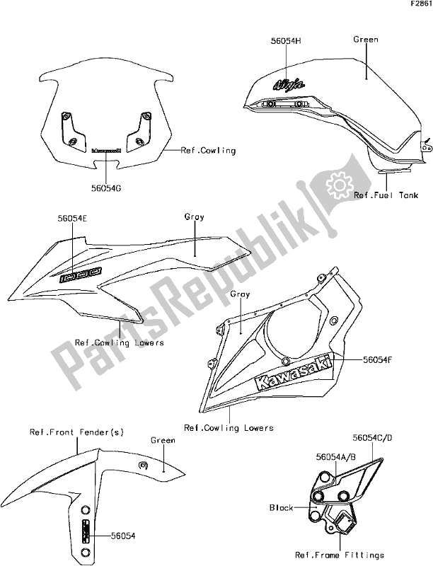 Todas las partes para G-13decals(green) de Kawasaki ZX 1000 Ninja 2017