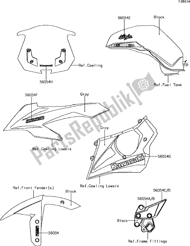 Todas las partes para G-14decals(black) de Kawasaki ZX 1000 Ninja 2017