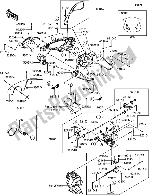 Todas las partes para H-3 Cowling de Kawasaki ZX 1000 Ninja 2017