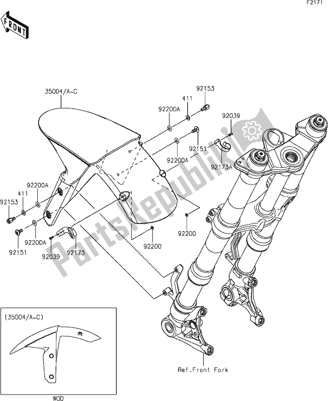 Todas as partes de 34 Front Fender(s) do Kawasaki ZX 1000 Ninja 2018