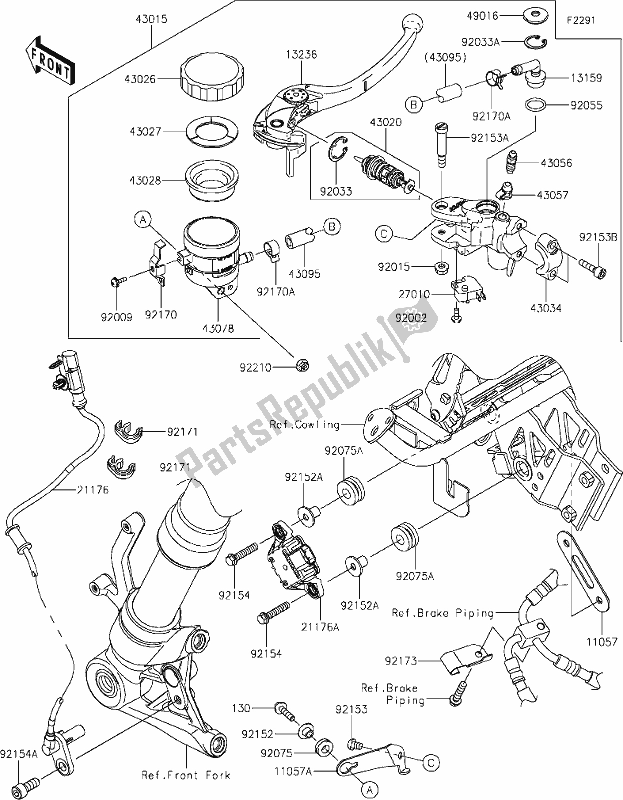 All parts for the 42 Front Master Cylinder of the Kawasaki ZX 1000 Ninja 2018