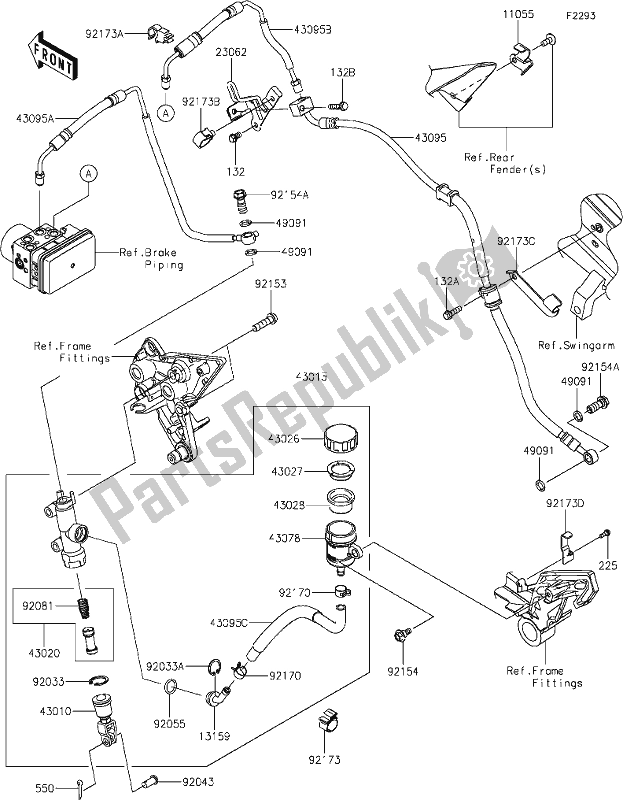 All parts for the 44 Rear Master Cylinder of the Kawasaki ZX 1000 Ninja 2018