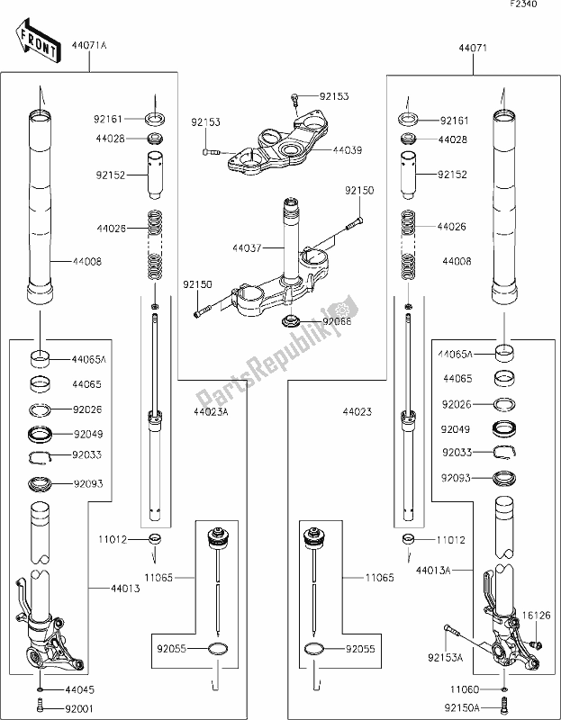 All parts for the 47 Front Fork of the Kawasaki ZX 1000 Ninja 2018