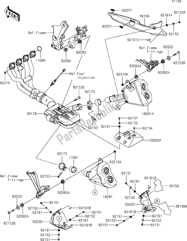 Todas as partes de 5 Muffler(s) do Kawasaki ZX 1000 Ninja 2018