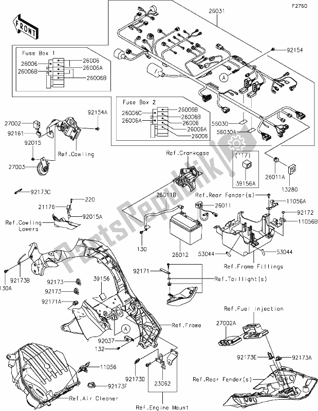 Alle onderdelen voor de 56 Chassis Electrical Equipment van de Kawasaki ZX 1000 Ninja 2018