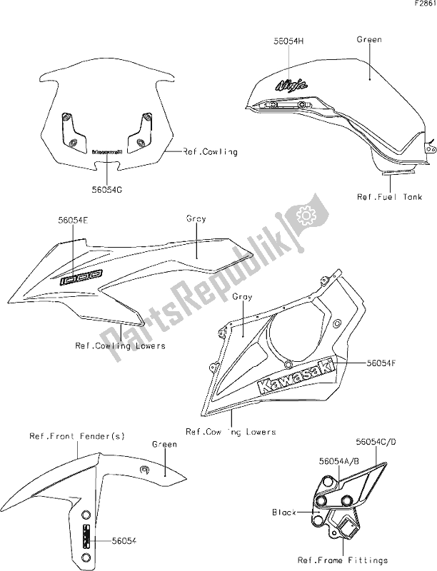 All parts for the 60 Decals(green)(whf) of the Kawasaki ZX 1000 Ninja 2018