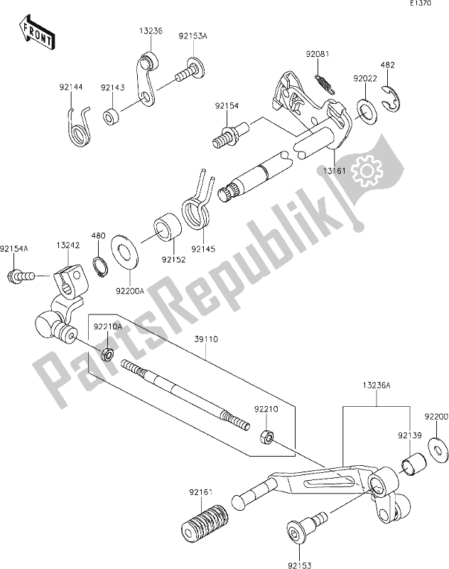 Alle onderdelen voor de 13 Gear Change Mechanism van de Kawasaki ZX 1000 Ninja 2019