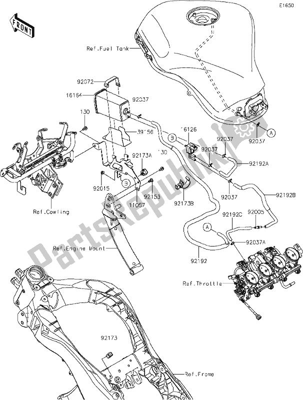 Alle onderdelen voor de 21 Fuel Evaporative System van de Kawasaki ZX 1000 Ninja 2019