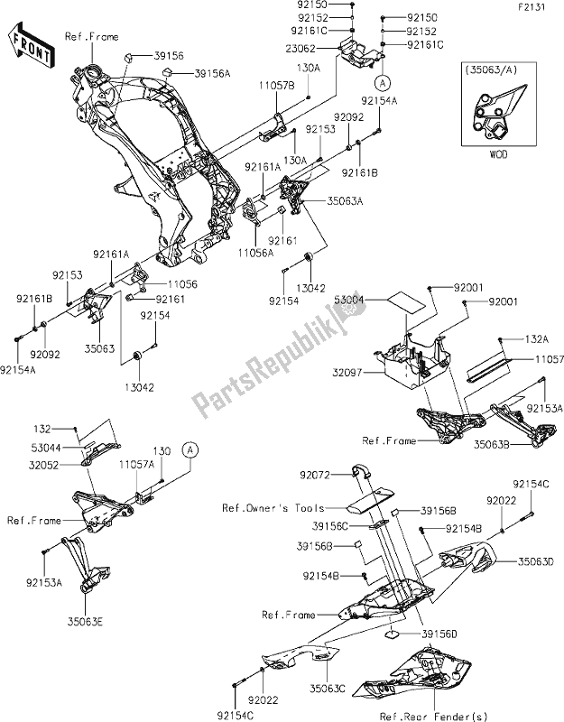 Todas as partes de 30 Frame Fittings do Kawasaki ZX 1000 Ninja 2019