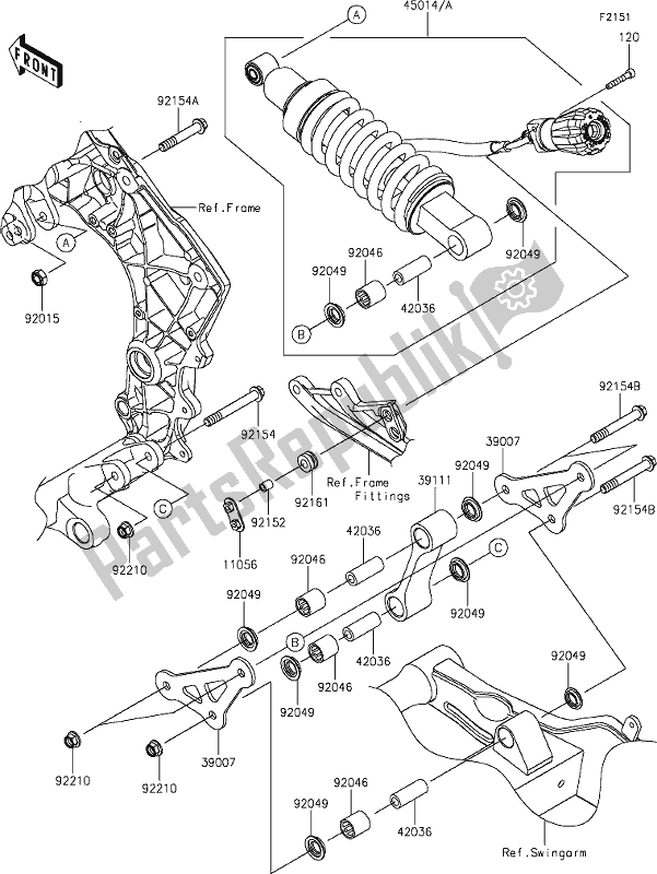 All parts for the 32 Suspension/shock Absorber of the Kawasaki ZX 1000 Ninja 2019