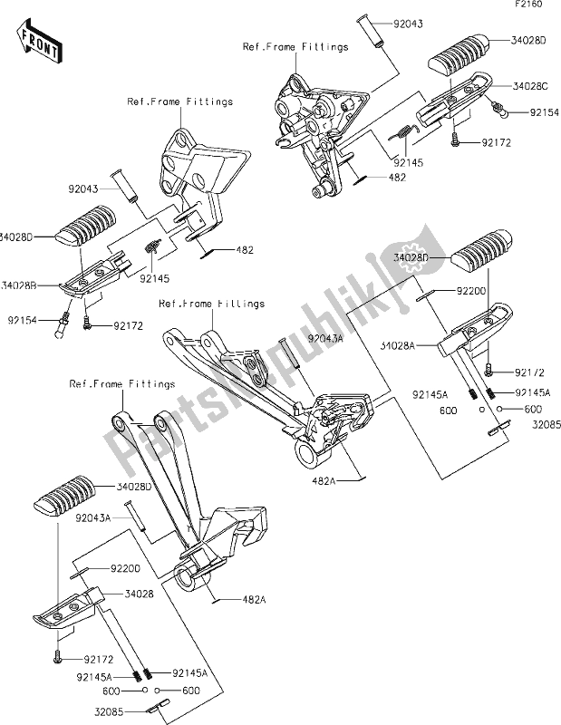 All parts for the 33 Footrests of the Kawasaki ZX 1000 Ninja 2019