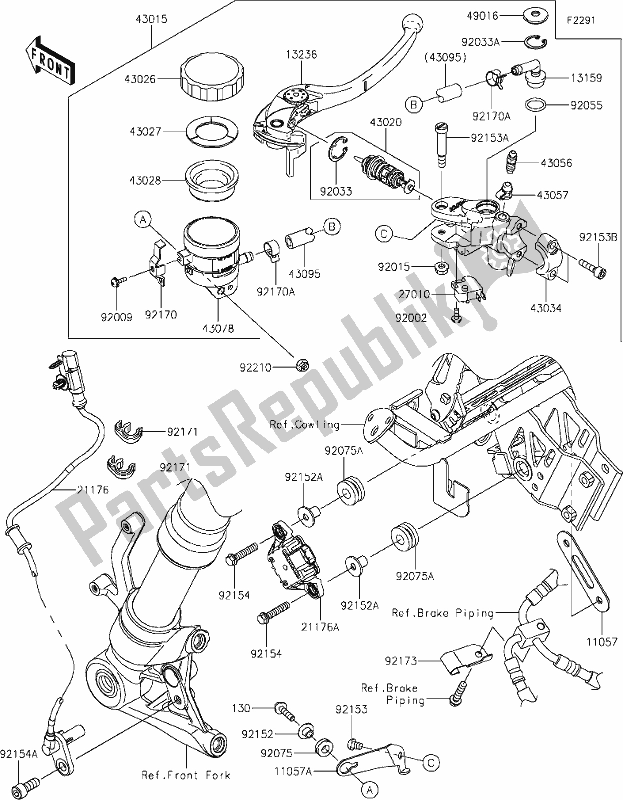 Alle onderdelen voor de 42 Front Master Cylinder van de Kawasaki ZX 1000 Ninja 2019