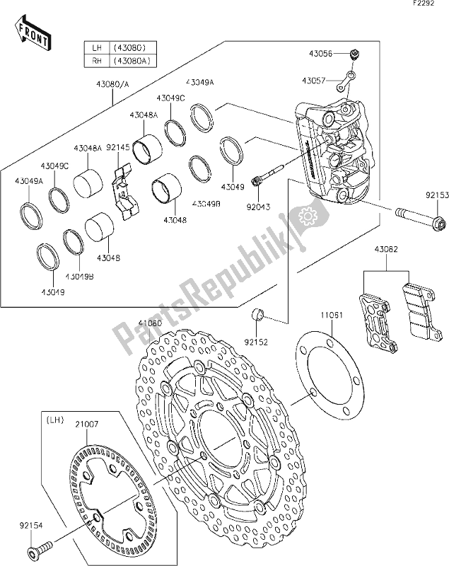 All parts for the 43 Front Brake of the Kawasaki ZX 1000 Ninja 2019