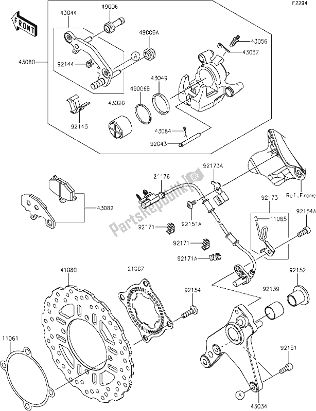 Alle onderdelen voor de 45 Rear Brake van de Kawasaki ZX 1000 Ninja 2019