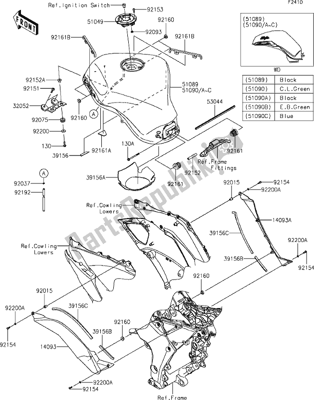 Todas las partes para 48 Fuel Tank de Kawasaki ZX 1000 Ninja 2019