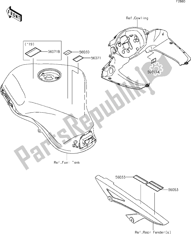 All parts for the 59 Labels of the Kawasaki ZX 1000 Ninja 2019