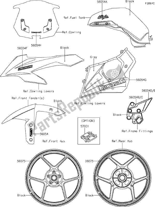 Tutte le parti per il 63 Decals(black)(wjf) del Kawasaki ZX 1000 Ninja 2019