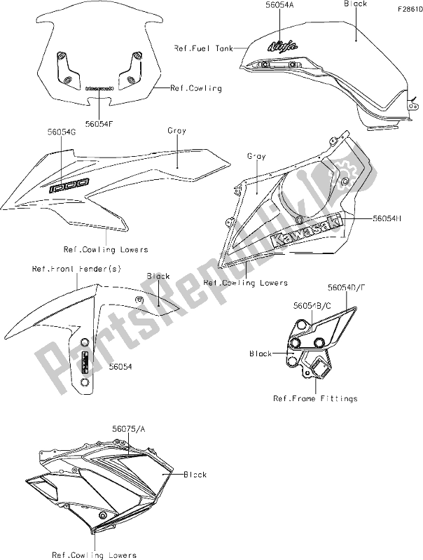 All parts for the 64 Decals(black)(wkf) of the Kawasaki ZX 1000 Ninja 2019