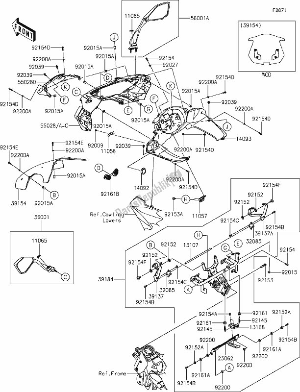 All parts for the 66 Cowling of the Kawasaki ZX 1000 Ninja 2019