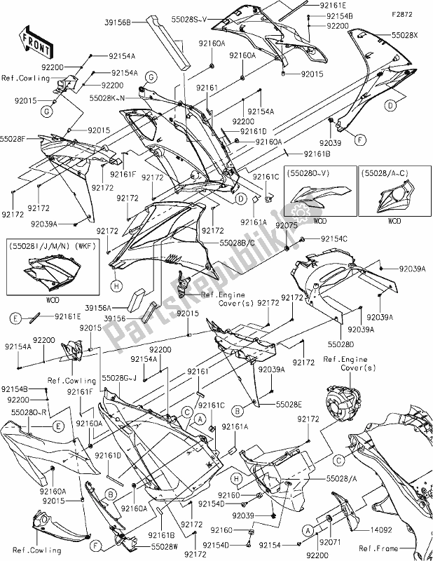 Alle onderdelen voor de 67-1cowling Lowers van de Kawasaki ZX 1000 Ninja 2019