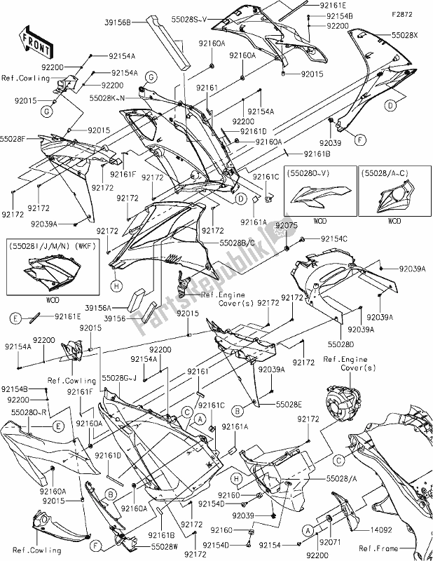 All parts for the 67 Cowling Lowers of the Kawasaki ZX 1000 Ninja 2019