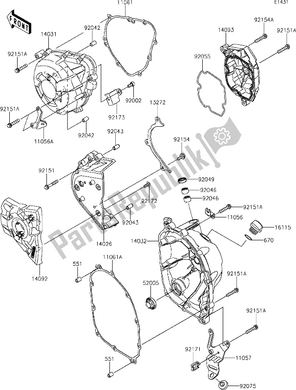 Alle onderdelen voor de 16 Engine Cover(s) van de Kawasaki ZX 1000 Ninja 2019