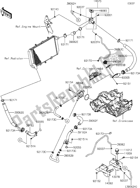 All parts for the 27 Water Pipe of the Kawasaki ZX 1000 Ninja 2019